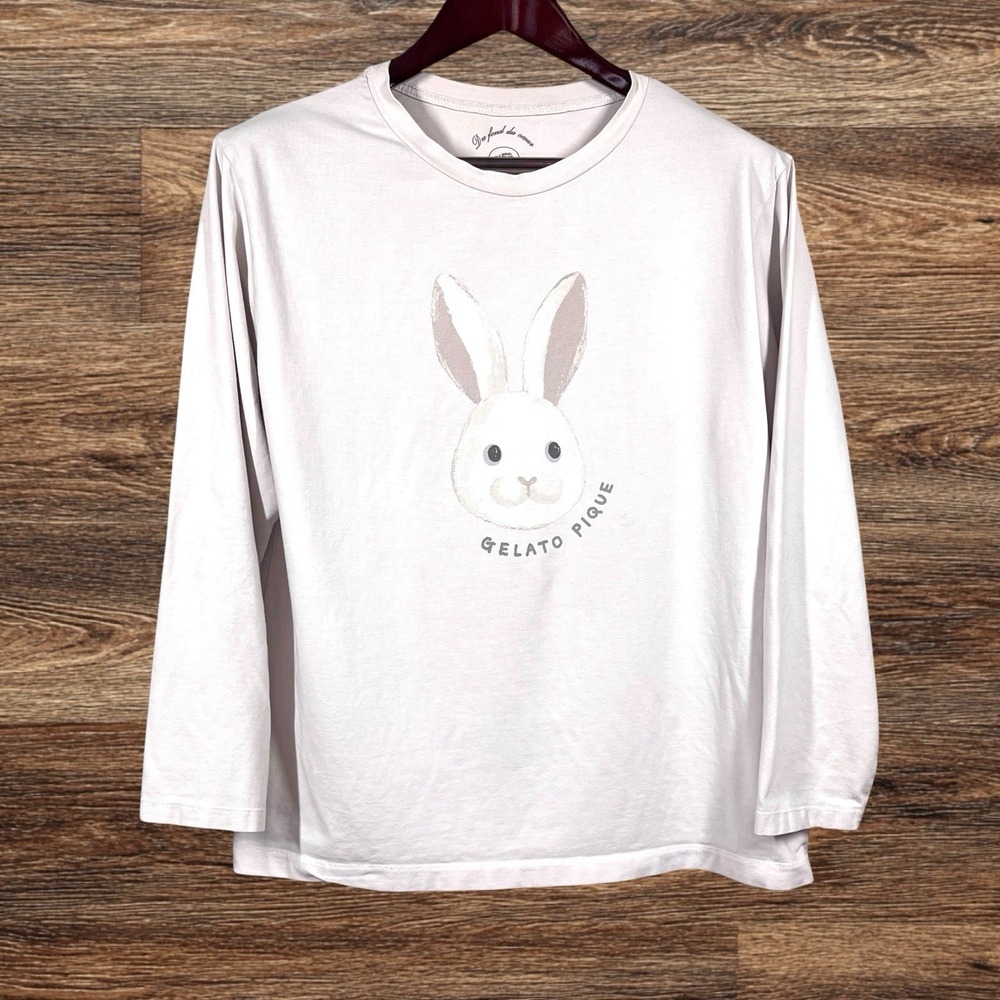 Gelato Pique Bunny Long Sleeve T-Shirt One Size Pale Pink Cute Soft Cozy Lounge
